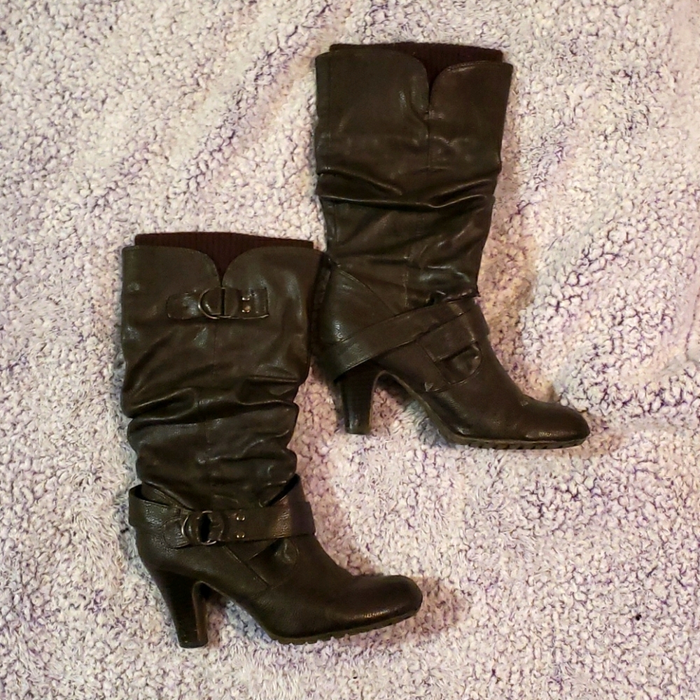 Dark brown heeled boots